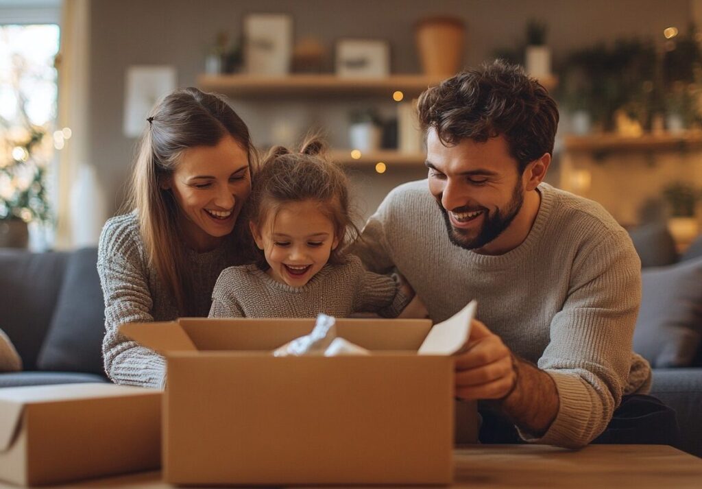 family unboxing surprise stockcake